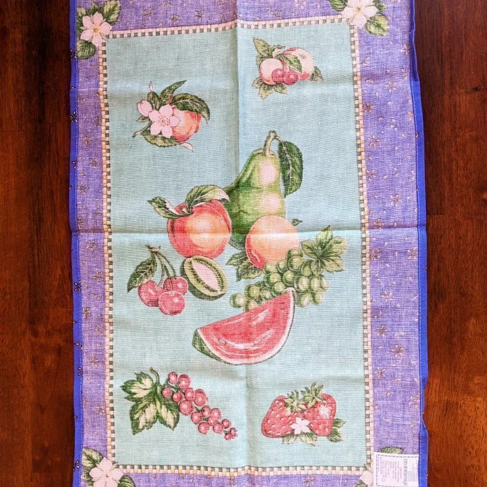Fruit Theme Kitchen Tea Towel & Pot Holders Set (5pc) 1960s